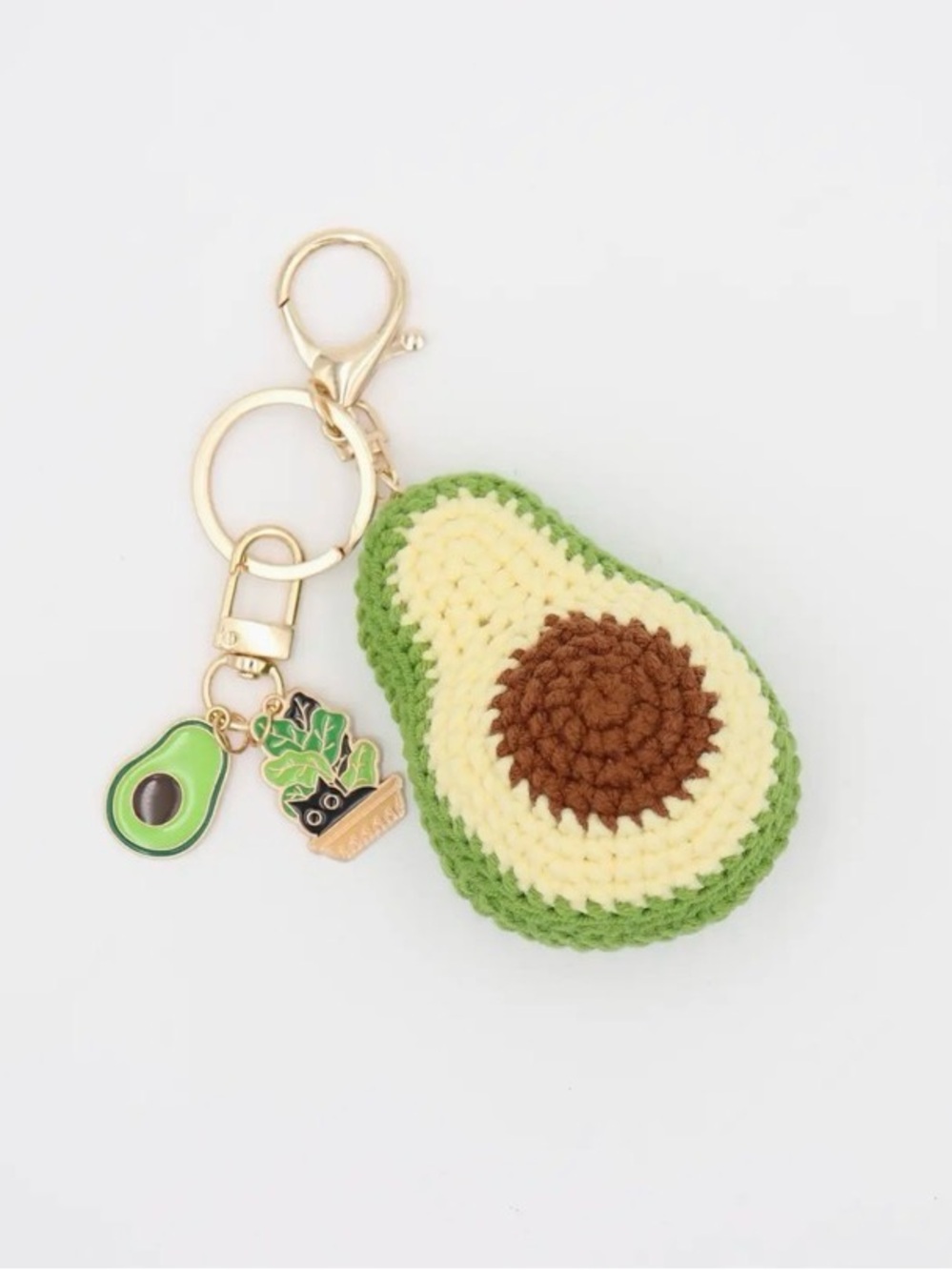 Crochet Avocado Keychain with Charms - Green Brown Cream